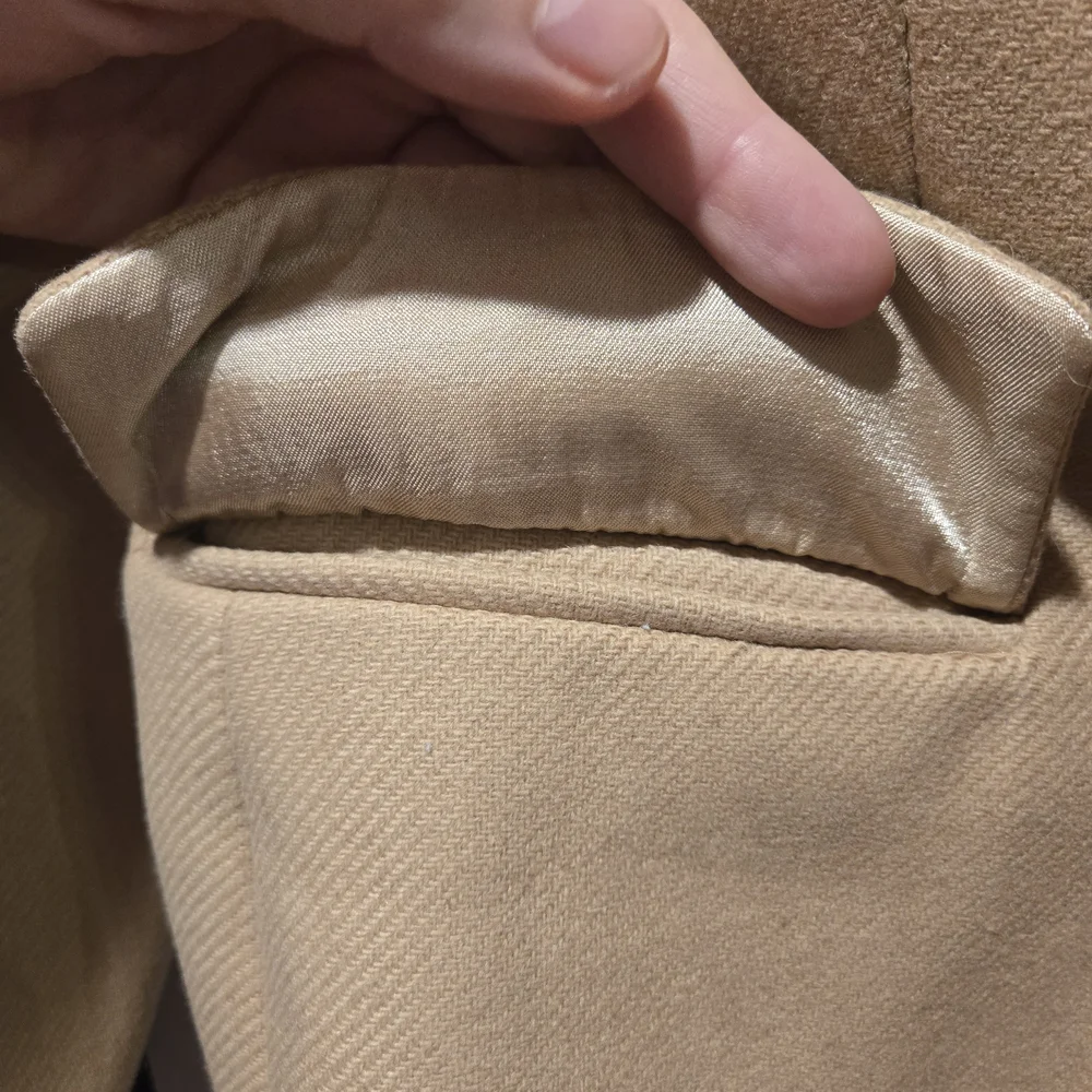 Zara Double Breasted Tan Wool Coat Made In Italy with Gold Accents - Picture 3 of 5